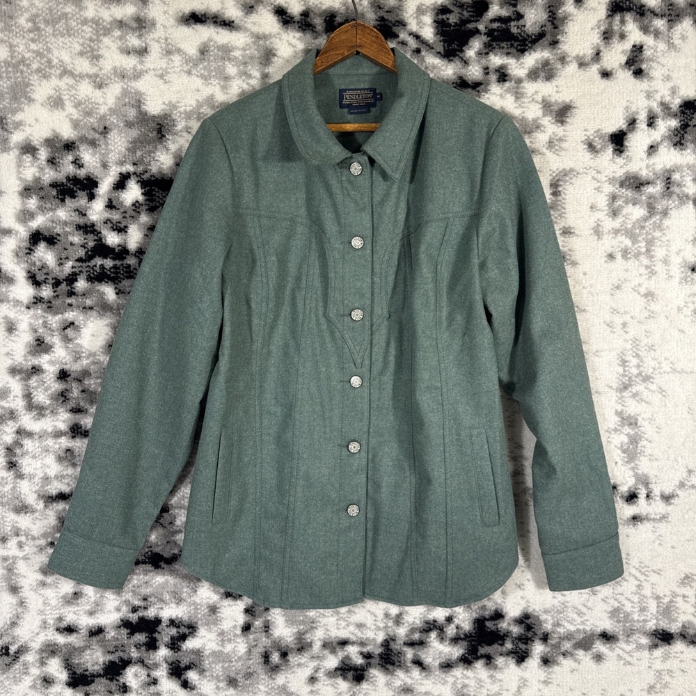 Pendleton Wool Jacket Womens Medium Green Pockets Western Cowgirl